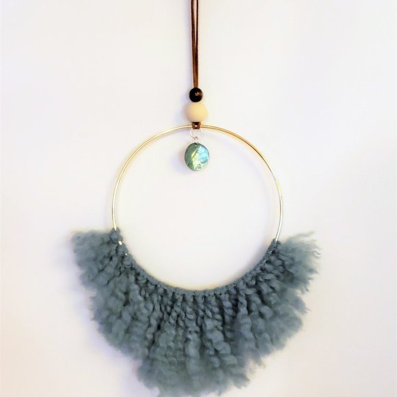 Modern Boho Yarn Wall Hanging With Capiz Shell - Picture 2 of 4